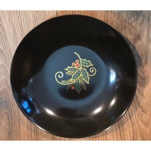 Couroc of Monterey Black Holly Berry Bowl Christmas‎ Mid Century Modern 8 in